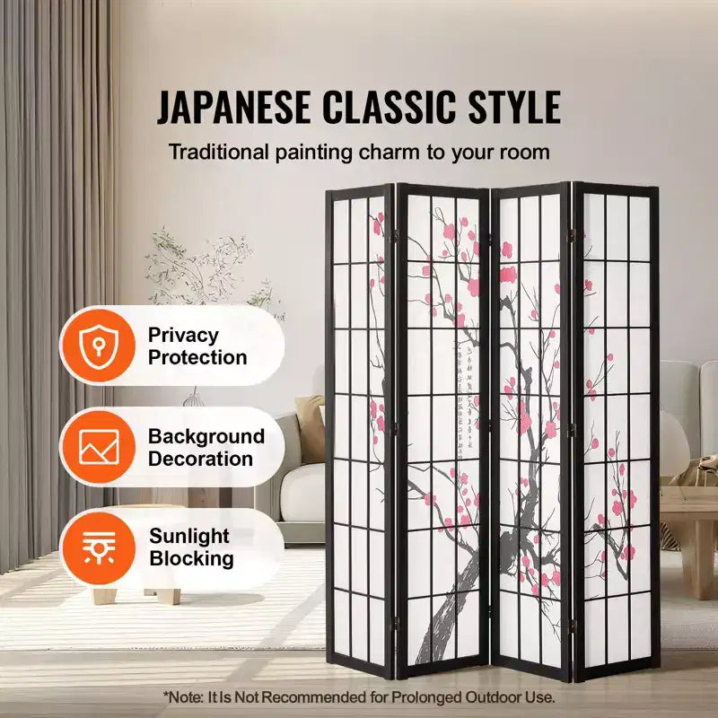 Raumteiler, japanischer Paravent mit 4 Paneelen, faltbarer Sichtschutz aus Holz für Innenräume, tragbare Dekoration und Trennwand, Braun+Weiß