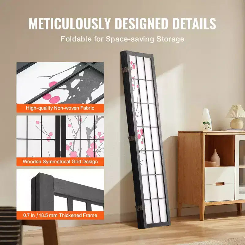 Separador de ambientes, biombo japonés de 4 paneles, pantalla plegable de madera para interiores que brinda privacidad, separador portátil decorativo, marrón y blanco