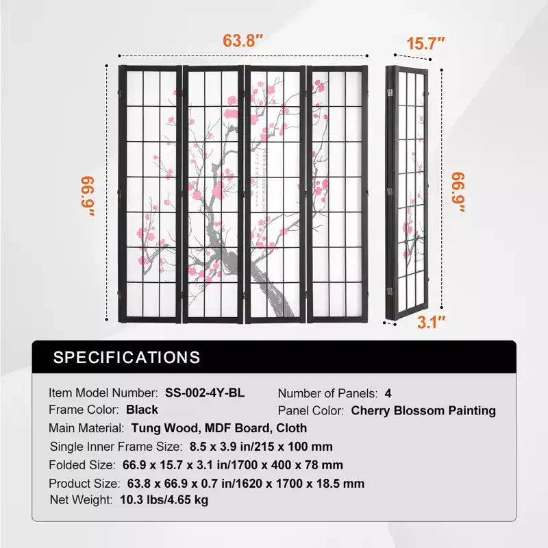 Separador de ambientes, biombo japonés de 4 paneles, pantalla plegable de madera para interiores que brinda privacidad, separador portátil decorativo, marrón y blanco
