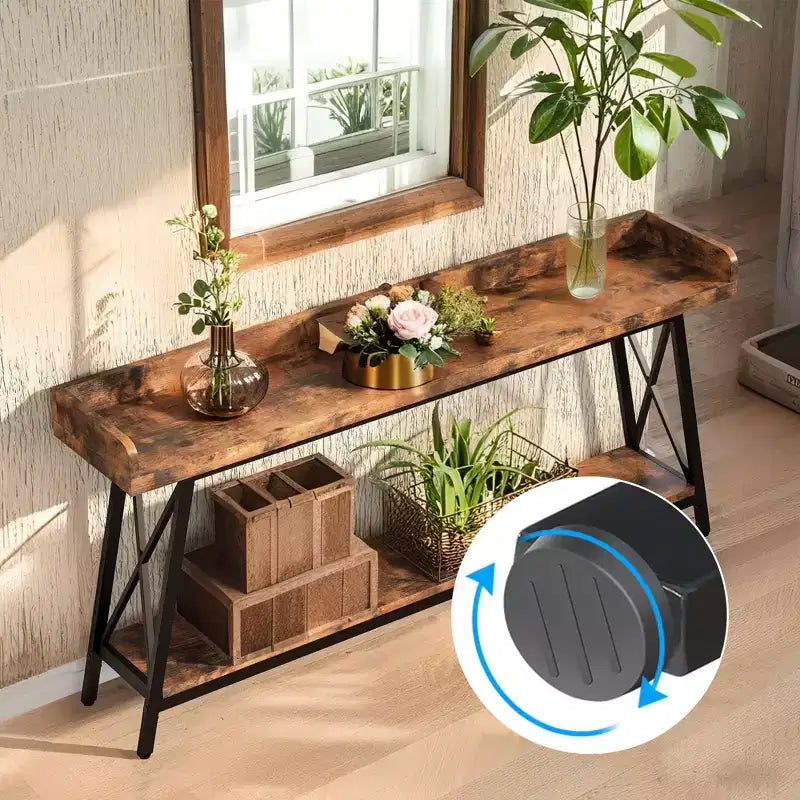 Table de canapé étroite rustique de 70.9 pouces, cadre en métal robuste, décoration intérieure