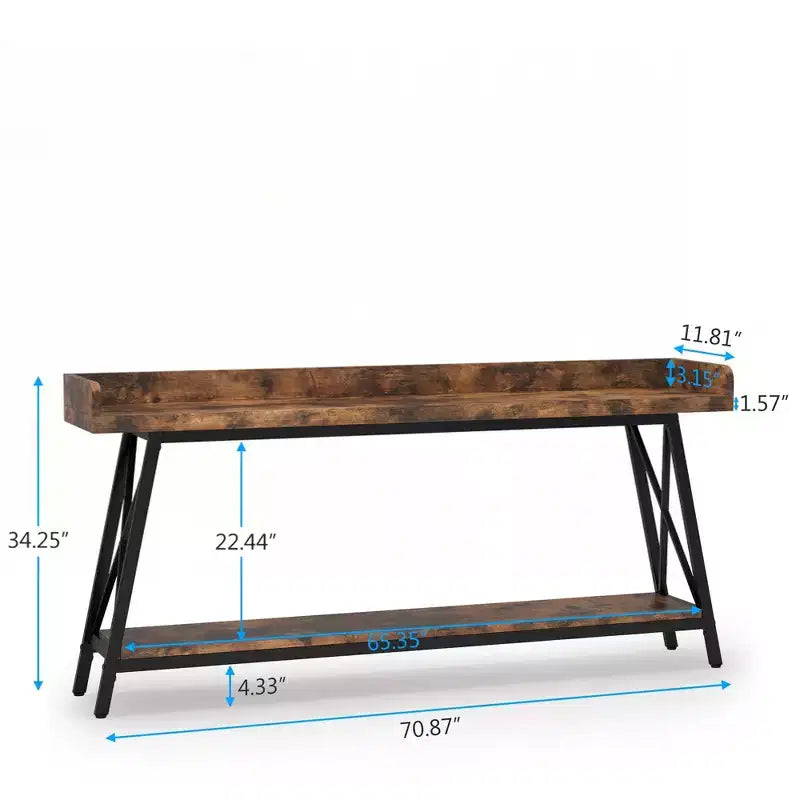 Table de canapé étroite rustique de 70.9 pouces, cadre en métal robuste, décoration intérieure