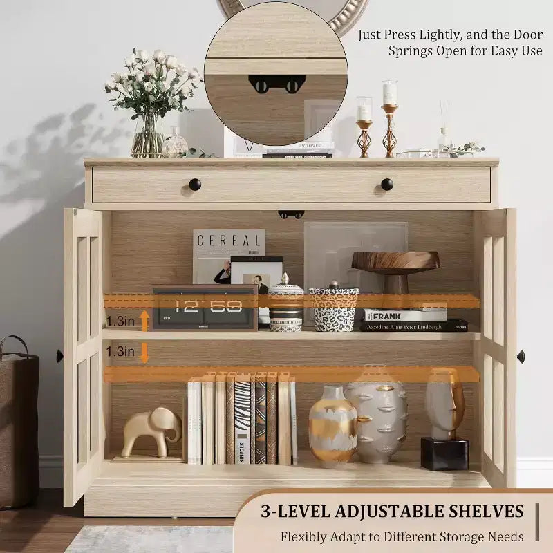 Küchenschrank, Sideboard mit 2 Glastüren, Holzschublade, MDF-Rückwand, moderner Kaffeebarschrank mit verstellbarem Regalboden