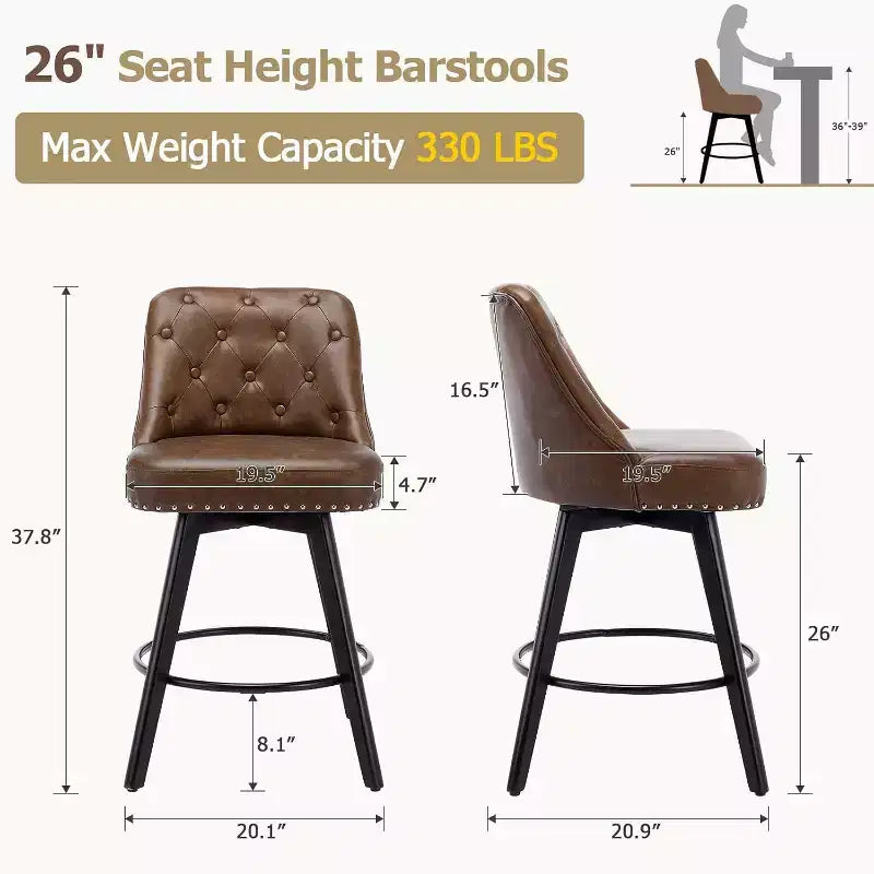 Set aus 2 modernen drehbaren Barhockern, gepolstert, mit Fußstütze, Rückenlehne und Metallbeinen, moderne Barhocker in Thekenhöhe für Bar und Kücheninsel