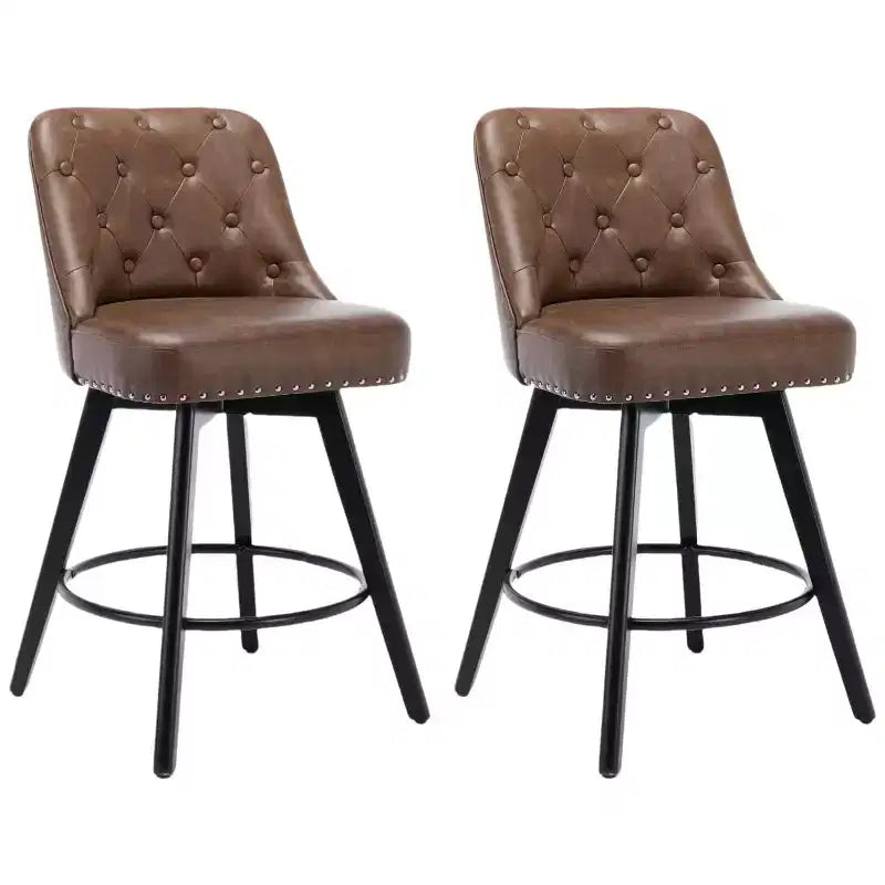 Set aus 2 modernen drehbaren Barhockern, gepolstert, mit Fußstütze, Rückenlehne und Metallbeinen, moderne Barhocker in Thekenhöhe für Bar und Kücheninsel