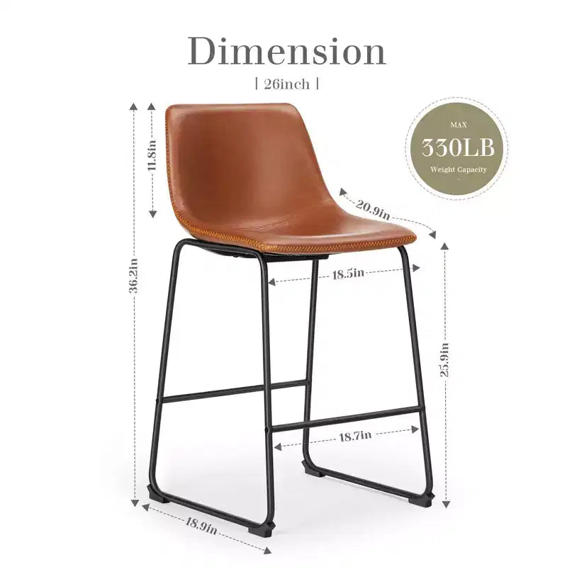 Ensemble de 2 tabourets de bar industriels rembourrés avec pieds en métal et repose-pieds, chaises de comptoir sans accoudoirs en similicuir pour salle à manger