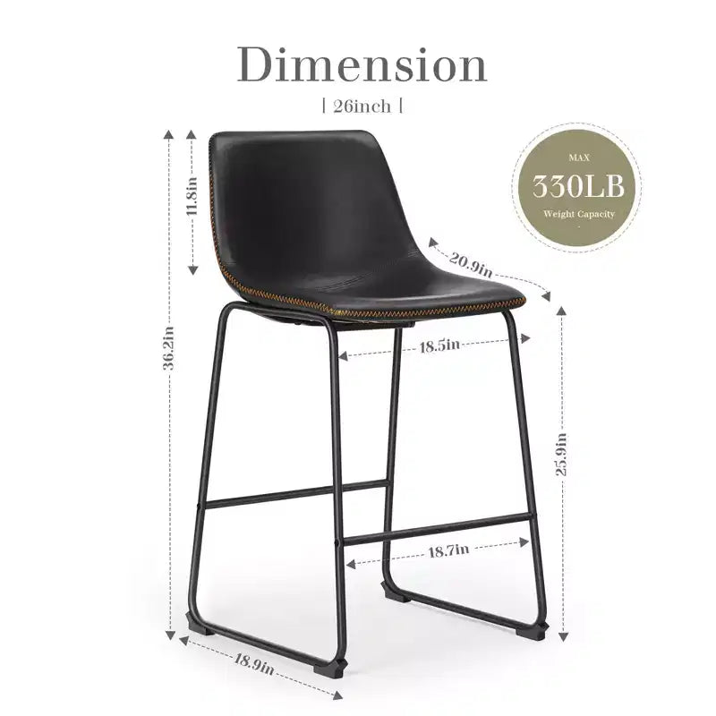 Set aus 2 gepolsterten Barhockern im Industrial-Stil mit Metallbeinen und Fußstützen, armlose Kunstleder-Thekenstühle für Esszimmer