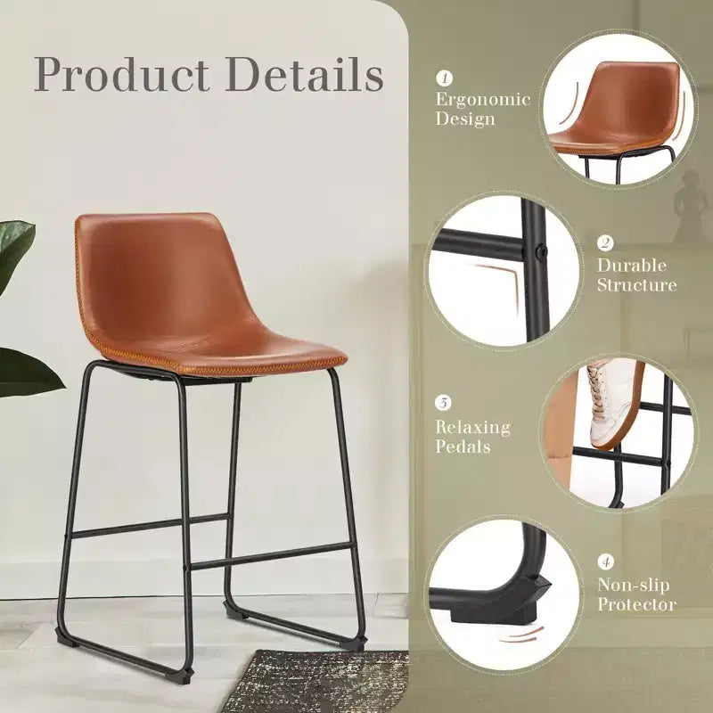 Ensemble de 2 tabourets de bar industriels rembourrés avec pieds en métal et repose-pieds, chaises de comptoir sans accoudoirs en similicuir pour salle à manger