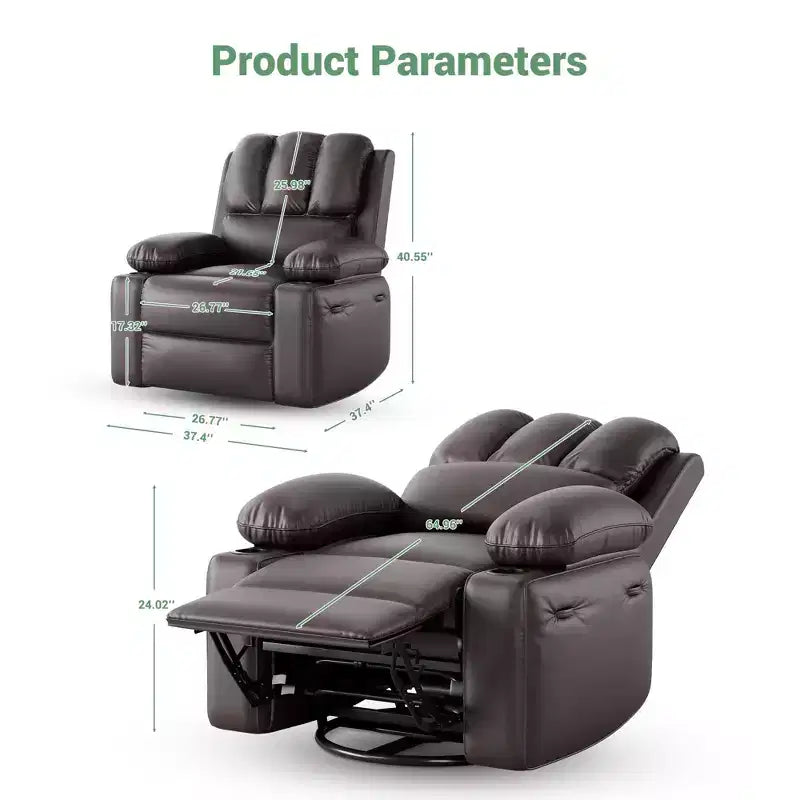 Massagesessel für Erwachsene, drehbarer Schaukelstuhl mit Wärmefunktion, Kunstleder, Fernbedienung, Getränkehalter, Seitentasche, breiter Relaxsessel für Wohnzimmer und Schlafzimmer