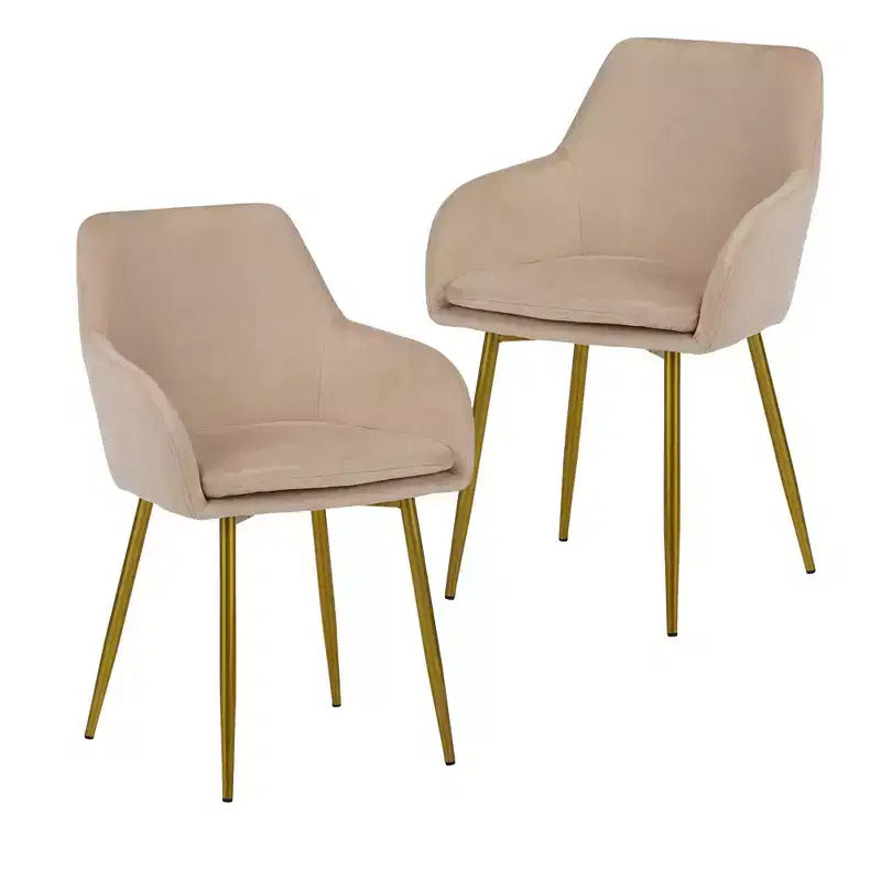 Lot de 2 chaises de salle à manger modernes rembourrées en velours avec pieds en métal doré