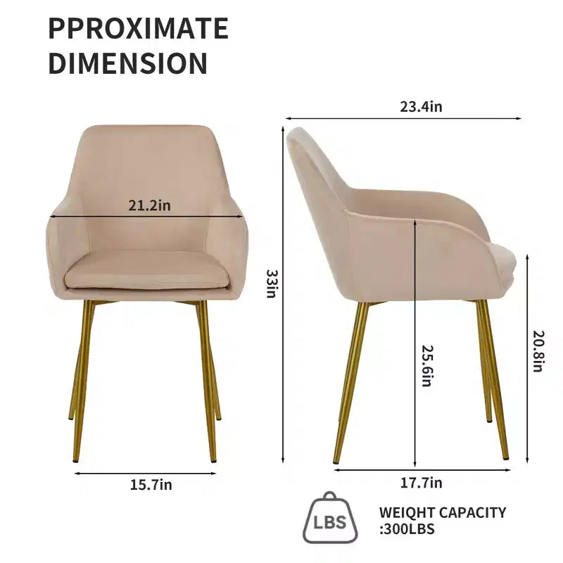 Lot de 2 chaises de salle à manger modernes rembourrées en velours avec pieds en métal doré