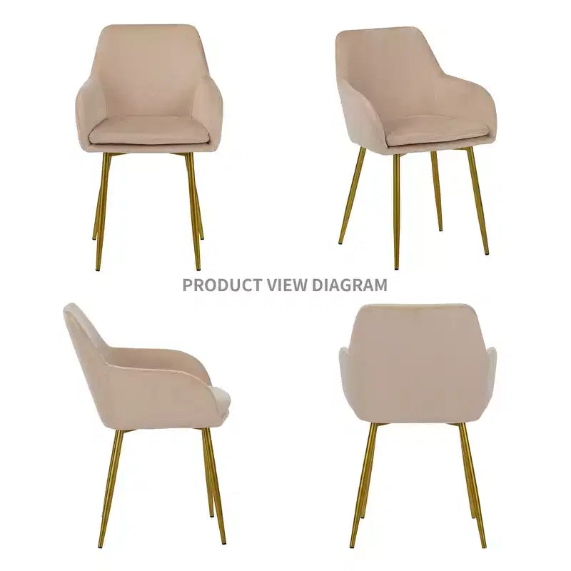 Lot de 2 chaises de salle à manger modernes rembourrées en velours avec pieds en métal doré
