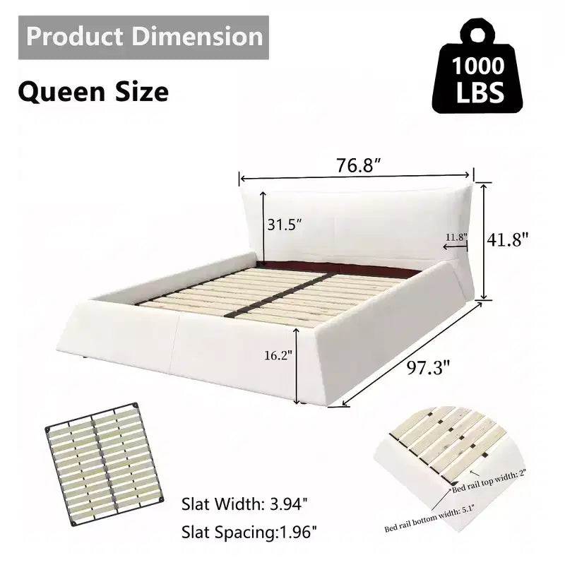 Cama tapizada tamaño king con plataforma, estructura de metal y madera maciza y cabecero de terciopelo con forma especial
