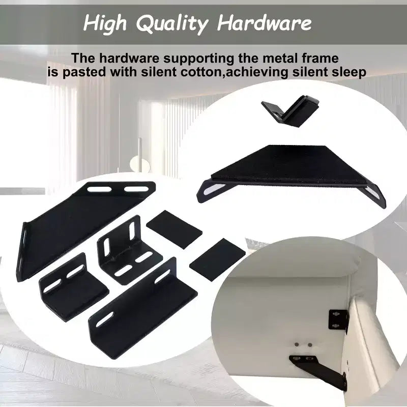 Cama tapizada tamaño king con plataforma, estructura de metal y madera maciza y cabecero de terciopelo con forma especial