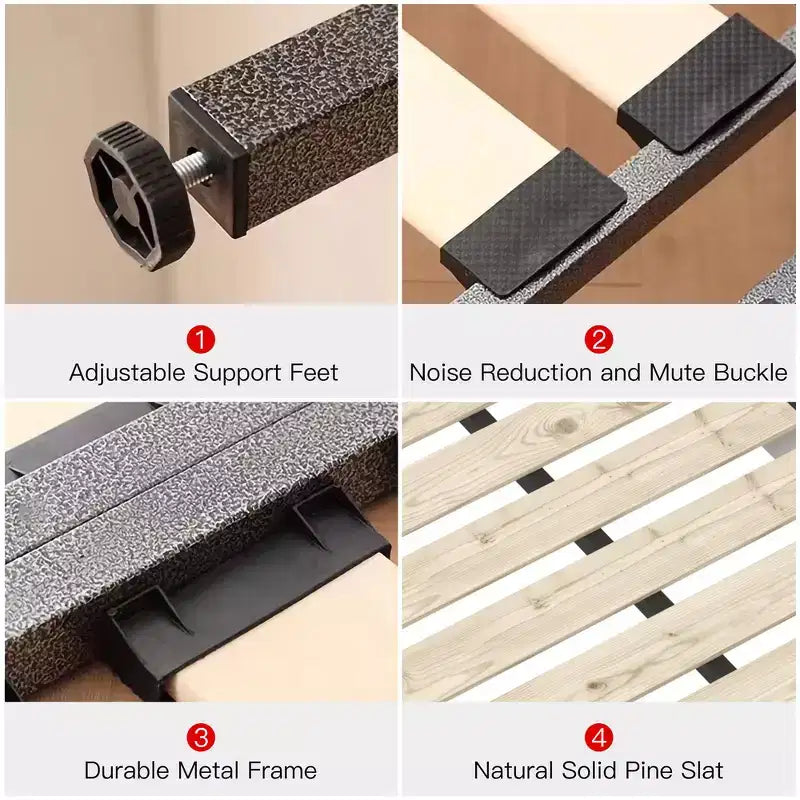 Cama tapizada tamaño king con plataforma, estructura de metal y madera maciza y cabecero de terciopelo con forma especial