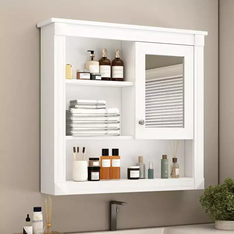 Rechteckiger Medizinschrank aus MDF mit Spiegel, 32 in. B x 28 in. H, 5 herausnehmbare Ablagen, sanft schließende Scharniere