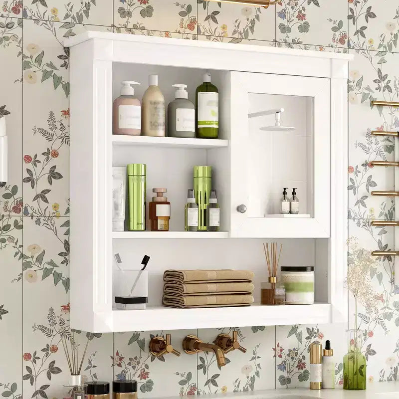 Rechteckiger Medizinschrank aus MDF mit Spiegel, 32 in. B x 28 in. H, 5 herausnehmbare Ablagen, sanft schließende Scharniere