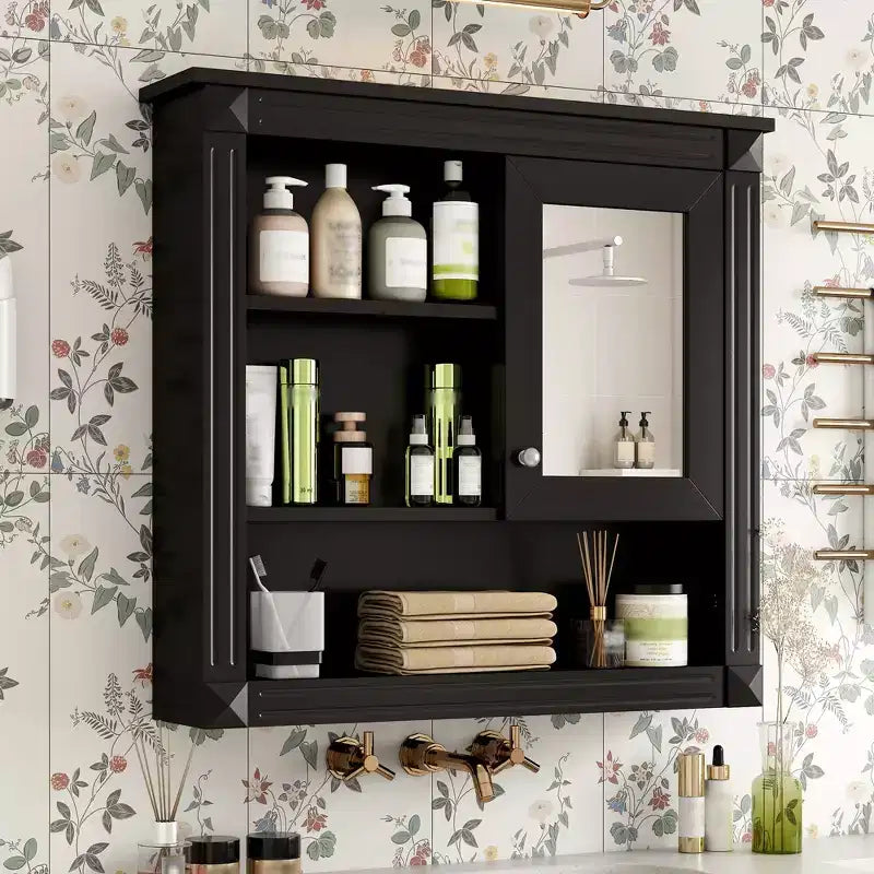 Rechteckiger Medizinschrank aus MDF mit Spiegel, 32 in. B x 28 in. H, 5 herausnehmbare Ablagen, sanft schließende Scharniere