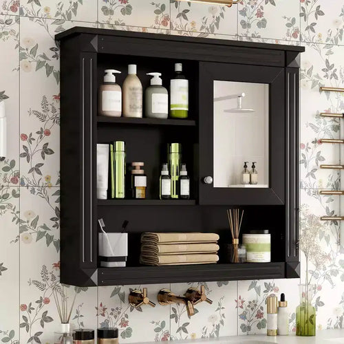 Rechteckiger Medizinschrank aus MDF mit Spiegel, 32 in. B x 28 in. H, 5 herausnehmbare Ablagen, sanft schließende Scharniere