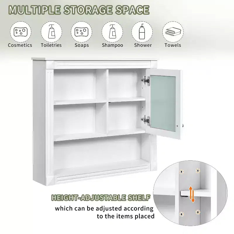 Rechteckiger Medizinschrank aus MDF mit Spiegel, 32 in. B x 28 in. H, 5 herausnehmbare Ablagen, sanft schließende Scharniere