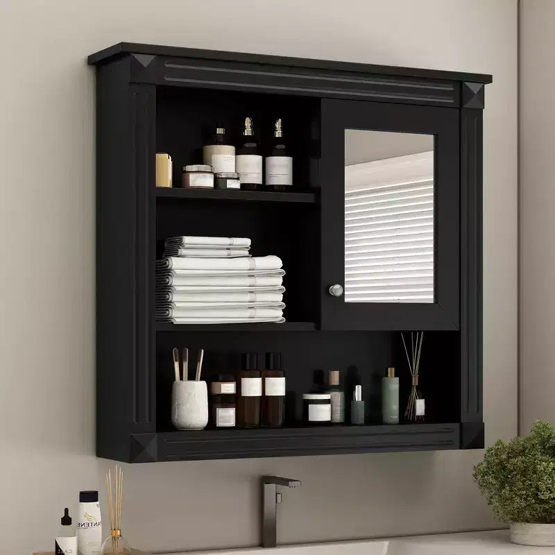 Rechteckiger Medizinschrank aus MDF mit Spiegel, 32 in. B x 28 in. H, 5 herausnehmbare Ablagen, sanft schließende Scharniere