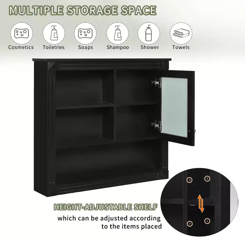 Rechteckiger Medizinschrank aus MDF mit Spiegel, 32 in. B x 28 in. H, 5 herausnehmbare Ablagen, sanft schließende Scharniere