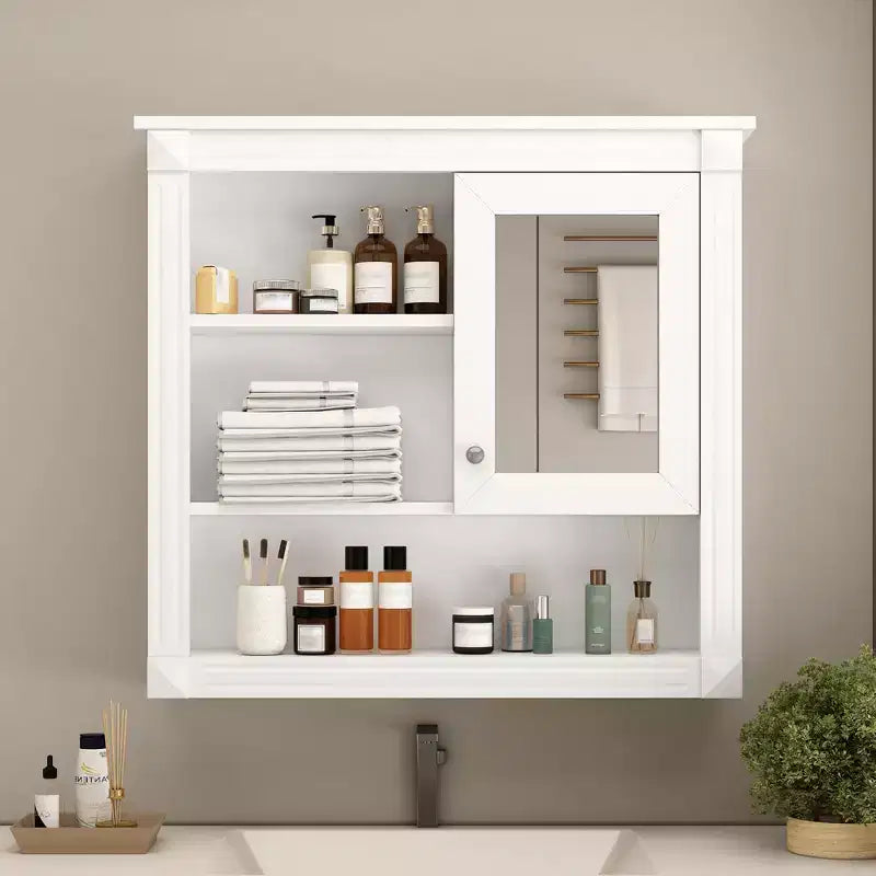 Rechteckiger Medizinschrank aus MDF mit Spiegel, 32 in. B x 28 in. H, 5 herausnehmbare Ablagen, sanft schließende Scharniere
