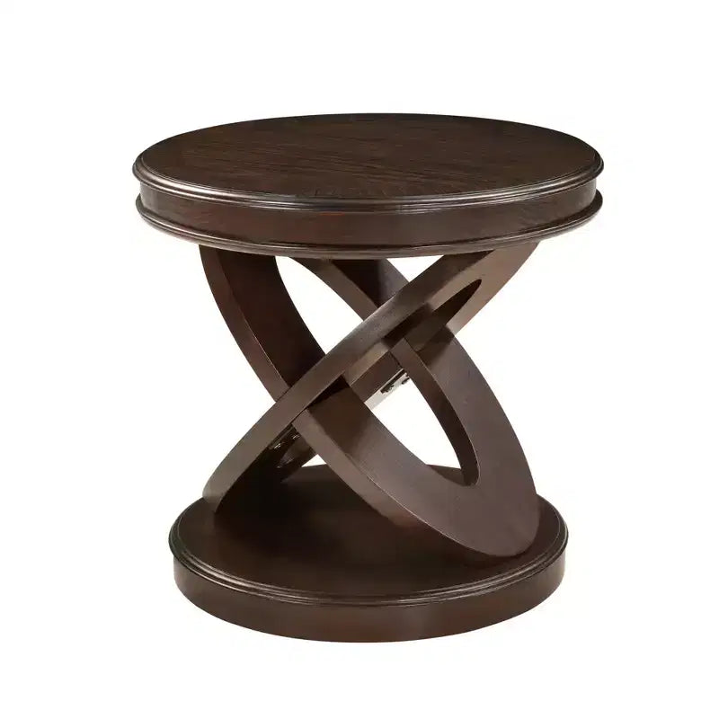 Runder Retro-Beistelltisch aus Holz mit X-förmigem Gestell für Ess- oder Wohnzimmer, Espresso