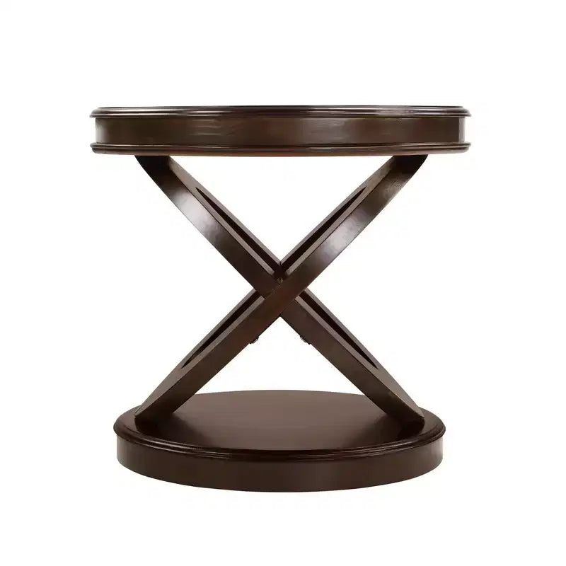 Runder Retro-Beistelltisch aus Holz mit X-förmigem Gestell für Ess- oder Wohnzimmer, Espresso
