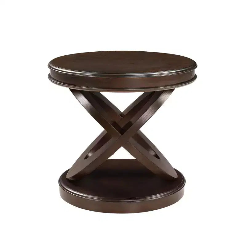 Runder Retro-Beistelltisch aus Holz mit X-förmigem Gestell für Ess- oder Wohnzimmer, Espresso