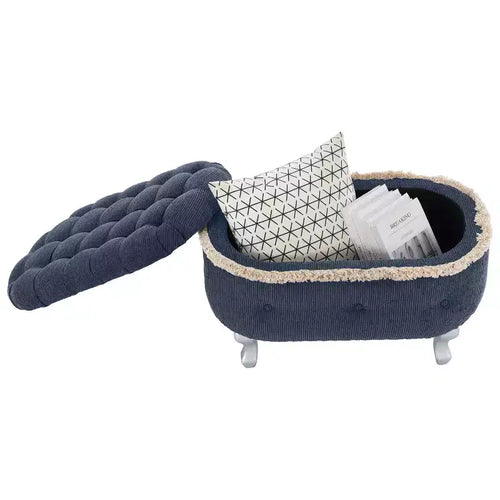 Banc de rangement rembourré de 29.5, banc de bout de lit en tissu avec capitonnage à boutons et franges, dessus relevable, pour chambre ou salon