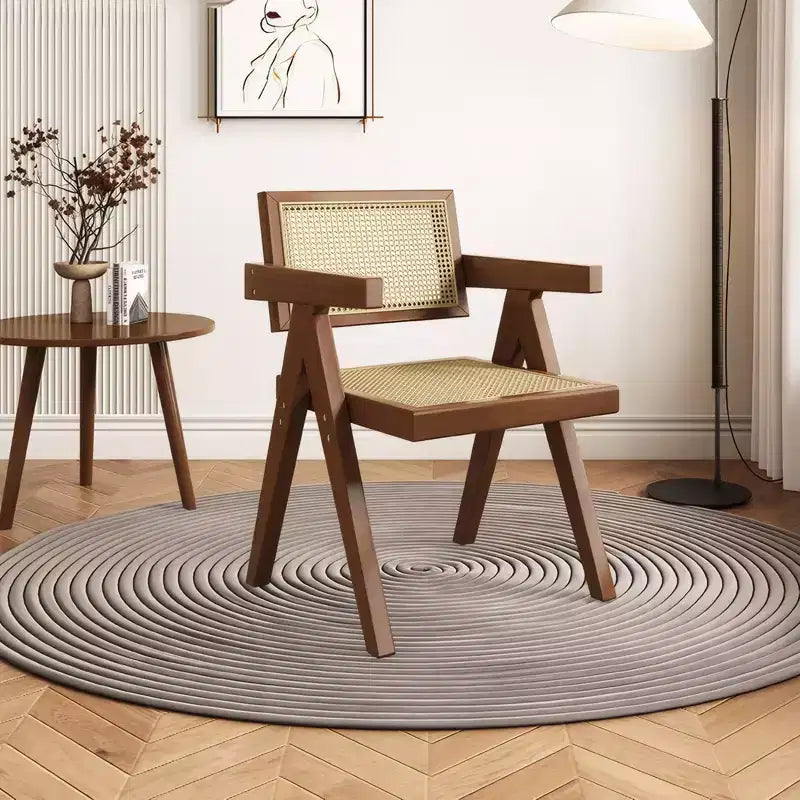 Moderne Esszimmerstühle im Mid-Century-Stil, 2er-Set, Rattanstühle als Akzent, bequeme Sessel, Holzstühle für draußen mit Armlehnen, für Schlafzimmer, Braun