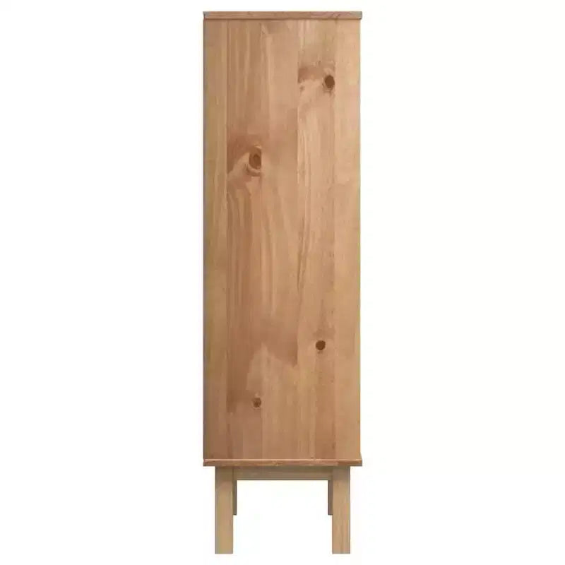 Schuhschrank aus massivem braunem Kiefernholz, mittelgroß