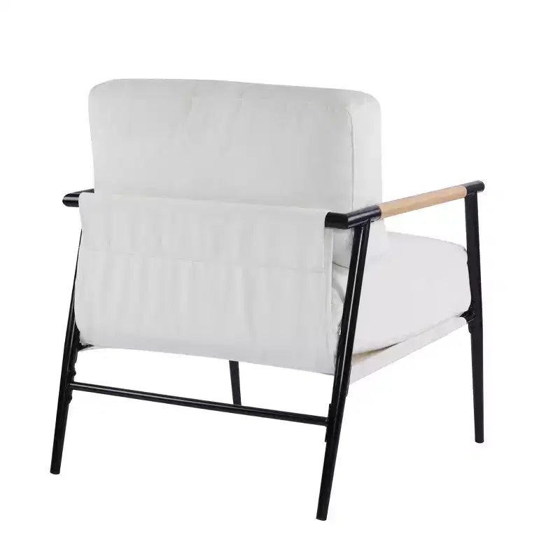 Silla decorativa moderna de 27.56, cojines mullidos, estructura metálica minimalista y reposabrazos de madera, para sala, dormitorio y oficina