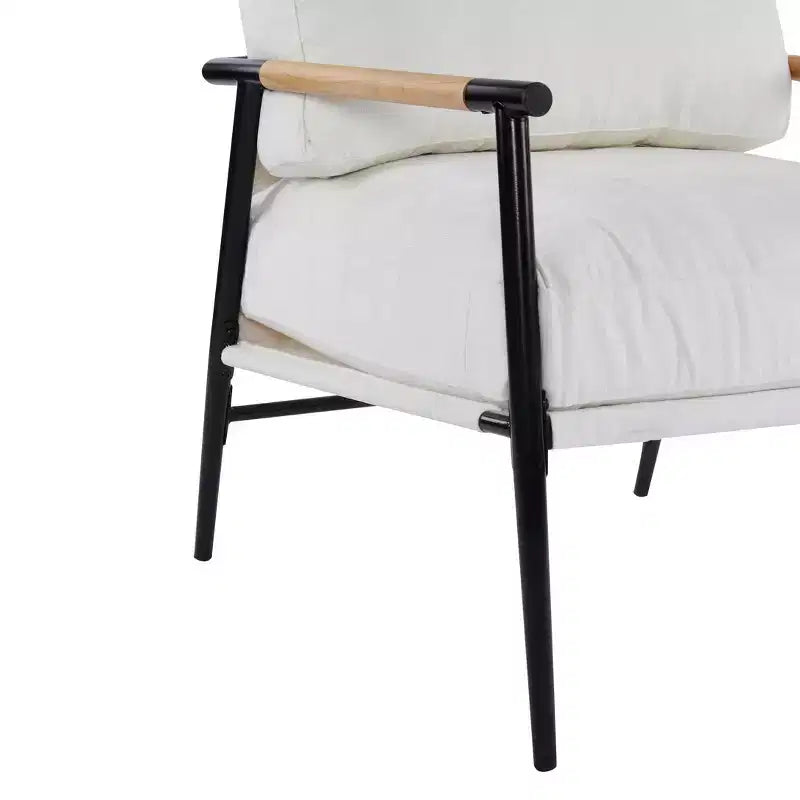 Silla decorativa moderna de 27.56, cojines mullidos, estructura metálica minimalista y reposabrazos de madera, para sala, dormitorio y oficina