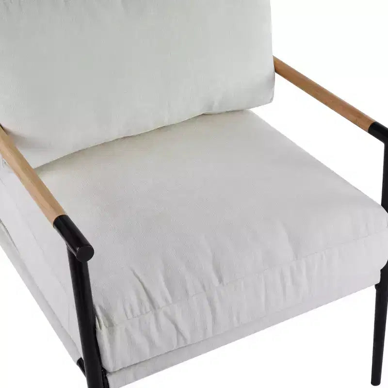 Silla decorativa moderna de 27.56, cojines mullidos, estructura metálica minimalista y reposabrazos de madera, para sala, dormitorio y oficina