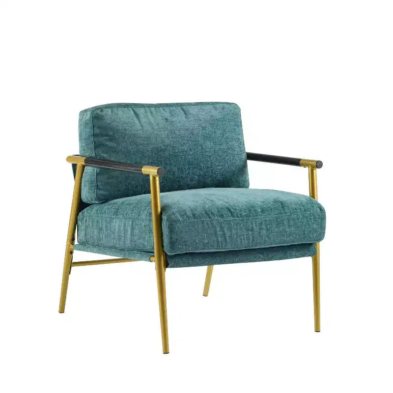 Silla decorativa moderna de 27.56, cojines mullidos, estructura metálica minimalista y reposabrazos de madera, para sala, dormitorio y oficina