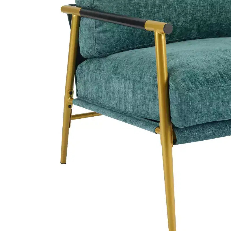 Silla decorativa moderna de 27.56, cojines mullidos, estructura metálica minimalista y reposabrazos de madera, para sala, dormitorio y oficina