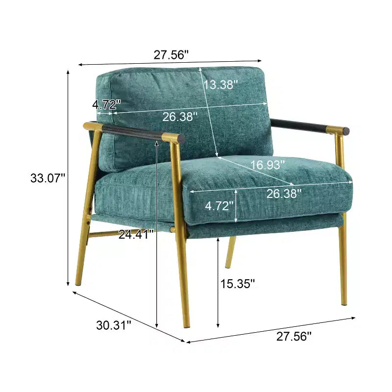Silla decorativa moderna de 27.56, cojines mullidos, estructura metálica minimalista y reposabrazos de madera, para sala, dormitorio y oficina