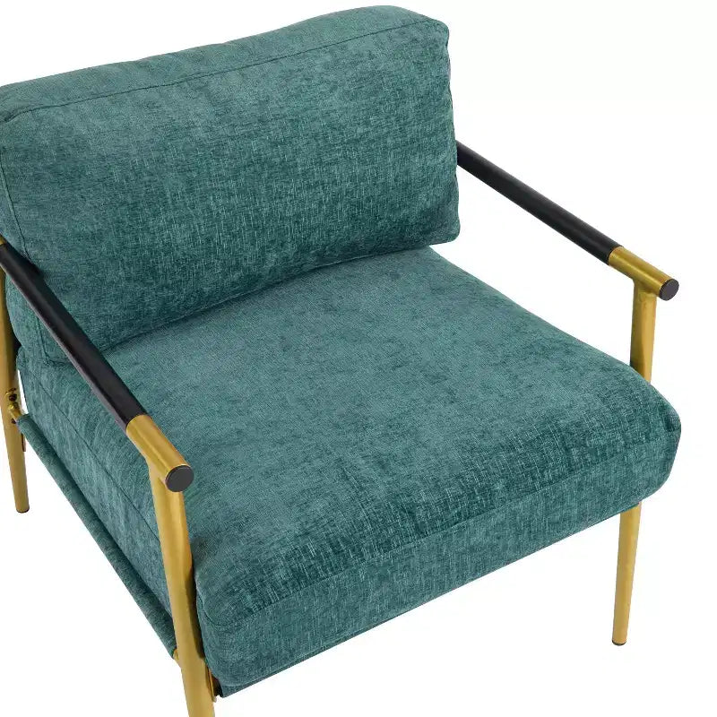 Silla decorativa moderna de 27.56, cojines mullidos, estructura metálica minimalista y reposabrazos de madera, para sala, dormitorio y oficina