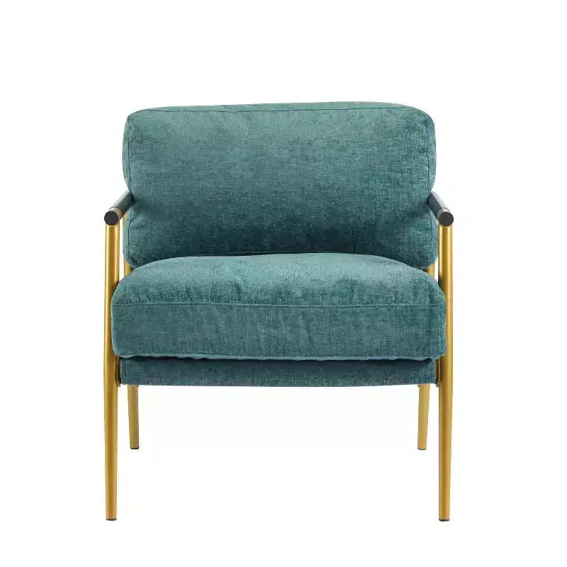 Silla decorativa moderna de 27.56, cojines mullidos, estructura metálica minimalista y reposabrazos de madera, para sala, dormitorio y oficina
