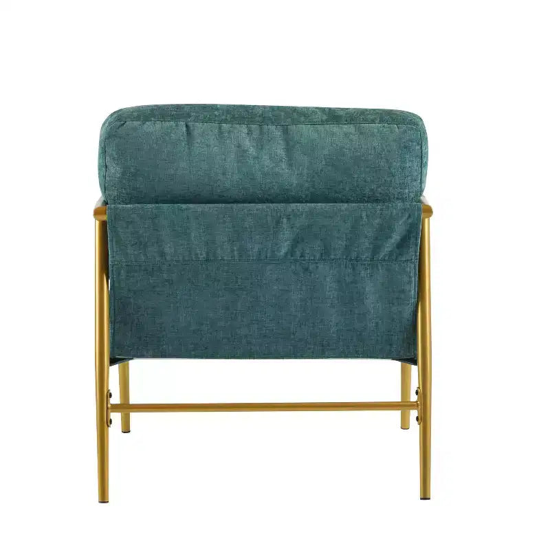 Silla decorativa moderna de 27.56, cojines mullidos, estructura metálica minimalista y reposabrazos de madera, para sala, dormitorio y oficina
