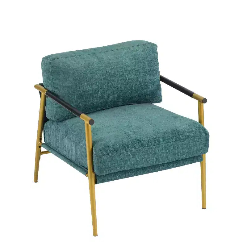 Silla decorativa moderna de 27.56, cojines mullidos, estructura metálica minimalista y reposabrazos de madera, para sala, dormitorio y oficina