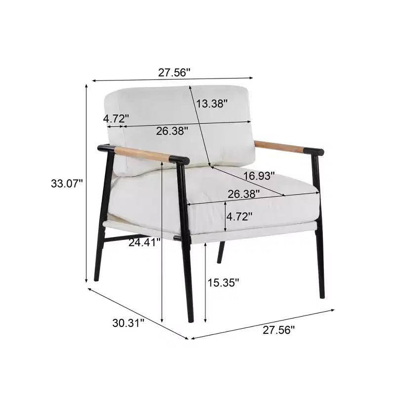 Silla decorativa moderna de 27.56, cojines mullidos, estructura metálica minimalista y reposabrazos de madera, para sala, dormitorio y oficina