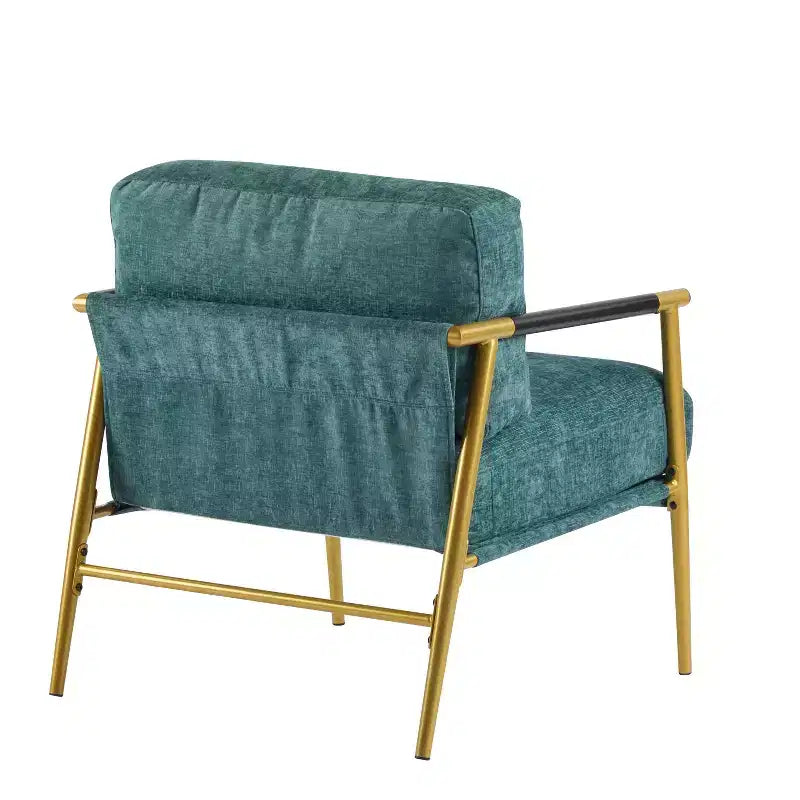 Silla decorativa moderna de 27.56, cojines mullidos, estructura metálica minimalista y reposabrazos de madera, para sala, dormitorio y oficina