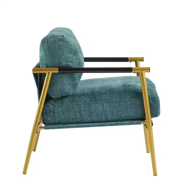 Silla decorativa moderna de 27.56, cojines mullidos, estructura metálica minimalista y reposabrazos de madera, para sala, dormitorio y oficina