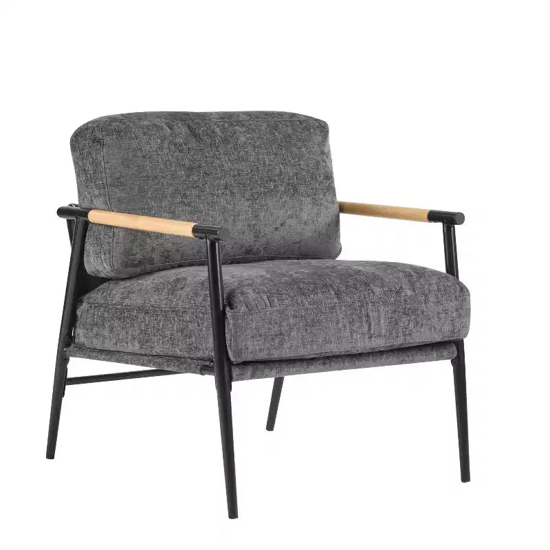 Silla decorativa moderna de 27.56, cojines mullidos, estructura metálica minimalista y reposabrazos de madera, para sala, dormitorio y oficina