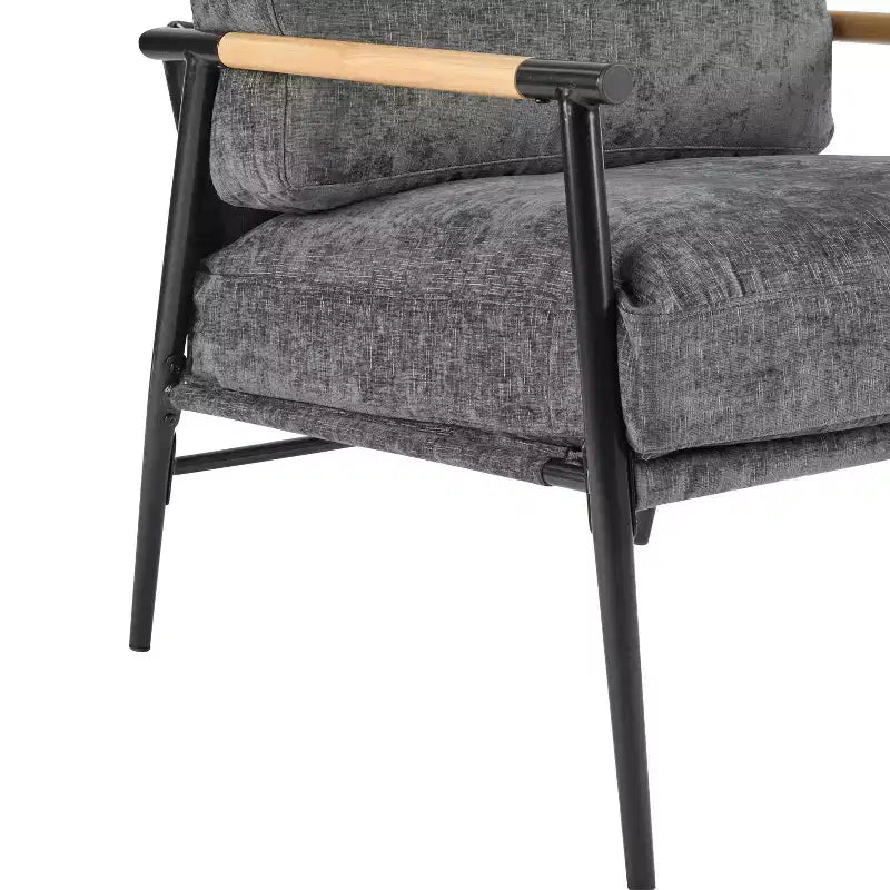 Silla decorativa moderna de 27.56, cojines mullidos, estructura metálica minimalista y reposabrazos de madera, para sala, dormitorio y oficina