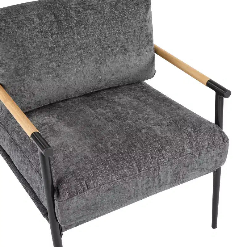 Silla decorativa moderna de 27.56, cojines mullidos, estructura metálica minimalista y reposabrazos de madera, para sala, dormitorio y oficina