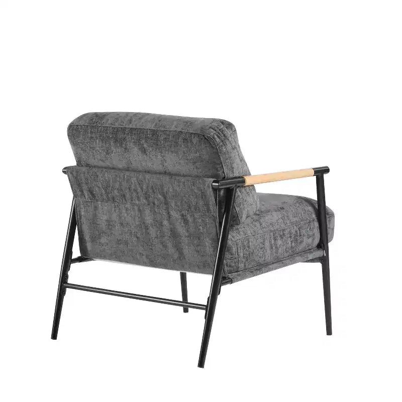 Silla decorativa moderna de 27.56, cojines mullidos, estructura metálica minimalista y reposabrazos de madera, para sala, dormitorio y oficina