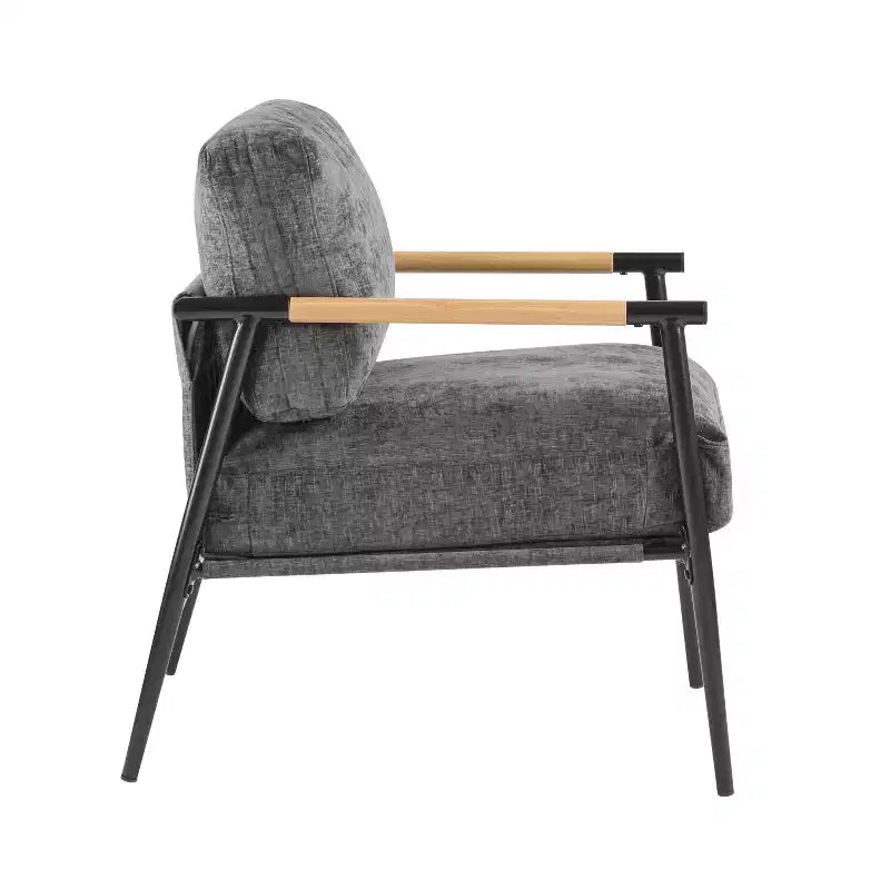Silla decorativa moderna de 27.56, cojines mullidos, estructura metálica minimalista y reposabrazos de madera, para sala, dormitorio y oficina